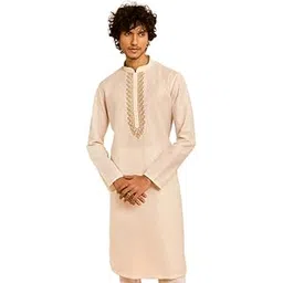 diwas by manyavar Men's Cotton Blend Neck Embroidered Kurta (1pc)-picture-11