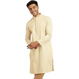 diwas by manyavar Men's Cotton Solid Neck Embroidery Kurta (1pc)-picture-32