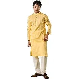 diwas by manyavar Men's Cotton Striped Casual Kurta Set (2pcs)-picture-35