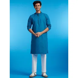 Diwas by Manyavar Striped Mandarin Collar Thread Work Straight Kurta-picture-21