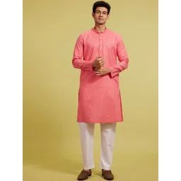 Diwas by Manyavar Striped Woven Design Cotton Mandarin Collar Straight Kurta-picture-38