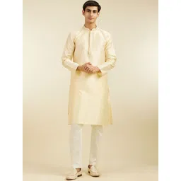 Diwas by Manyavar Woven Design Mandarin Collar Straight Kurta with Pyjamas-picture-23