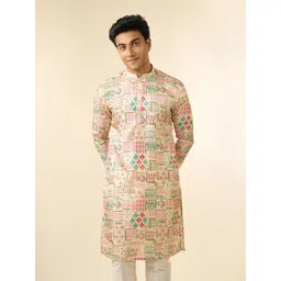 Men Printed Art Silk Straight Kurta-image-1
