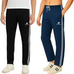 diwazzo Pack of 2 Men Graphic Print Black, Dark Blue Track Pants-picture-26