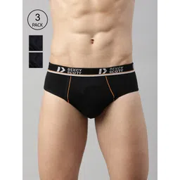 DIXCY SCOTT Men Pack Of 3 Black Solid Cotton Mid-Rise Basic Briefs-picture-28