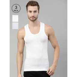 DIXCY SCOTT Men Pack Of 3 White Solid Modern-Fit Innerwear Vests-picture-30