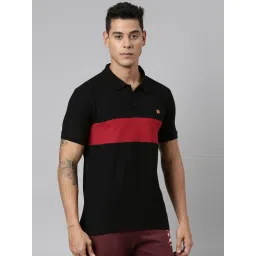 Dixcy Scott Maximus Black Cotton Regular Fit Colour Block Polo T-Shirt image 3