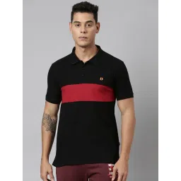 Dixcy Scott Maximus Black Cotton Regular Fit Colour Block Polo T-Shirt image 1