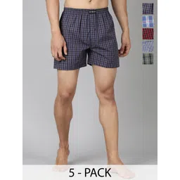 DIXCY SCOTT MAXIMUS Men Pack of 5 Checked Cotton Lounge Shorts-image-11