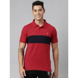 Dixcy Scott Maximus Red Cotton Regular Fit Colour Block Polo T-Shirt-picture-17