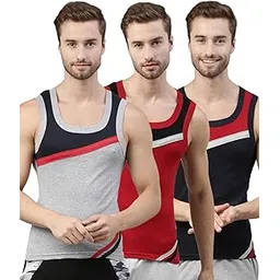 dixcy scott originals Men's Cut & Sew Color Printed Block On Chest 100% Combed Cotton Durable & Comfortable Round Neck Colorblock Sleeveless Muscle Fit Vest Innerwear - BOLD GYM B1400 (Pack of 3) | Color & Print May Vary-picture-39