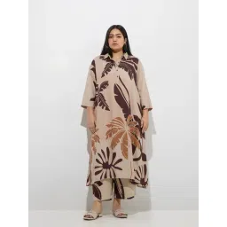 Diza by Westside Beige Tropical Design A-Line Cotton Kurta-picture-17