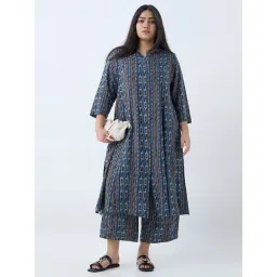 Diza by Westside Blue Stripe Detailed A-Line Kurta-picture-21