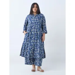 Diza by Westside Dark Blue Ikat Design A-Line Kurta-picture-28