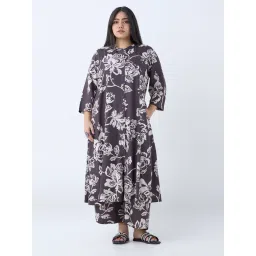 Diza by Westside Dark Brown Floral Pattern A-Line Kurta-picture-13