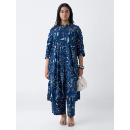 Diza by Westside Indigo Floral Design A-Line Kurta-picture-12