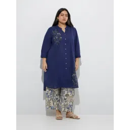 Diza by Westside Navy Embroidered Cotton Straight Kurta-picture-31