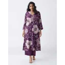 Diza by Westside Plum Floral Design A-Line Kurta-picture-30