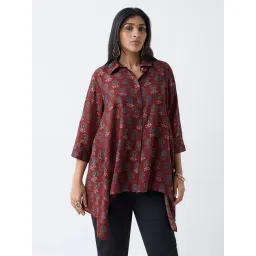 Diza by Westside Rust Floral Pattern Asymmetric Tunic-picture-29