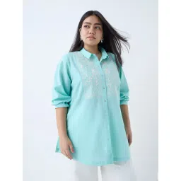 Diza by Westside Turquoise Floral Embroidered Cotton Tunic-picture-33