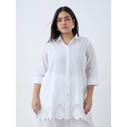 Diza by Westside White Floral Embroidered Ethnic Cotton Tunic-picture-23