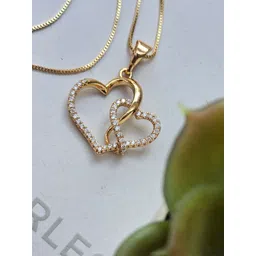 DKane Designs Stainless Steel Gold-Plated AD Studded Double Love Heart Shaped Pendant-picture-33