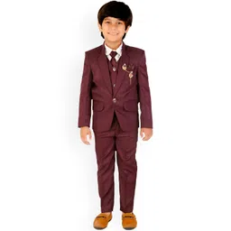 DKGF FASHION Boys 5 Piece Maroon Solid Party Suit-picture-52