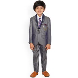 DKGF FASHION Boys Navy Blue & Grey Single-Breasted Suit-picture-11