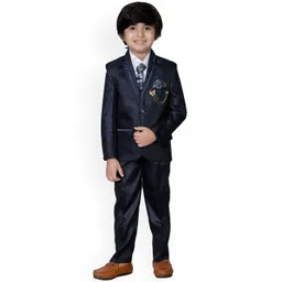 DKGF FASHION Boys Navy Blue Regular Fit 4-Piece Suit-picture-14