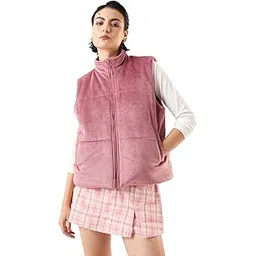 dl woman Solid Stand Collar Sleeveless Velvet Jacket-picture-29