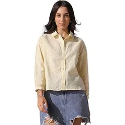 dl woman Striped Spread Collar Full Sleeves Relaxed Fit Tie-Up Shirt-picture-50