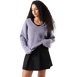 Light Blue Striped Relaxed Fit Acrylic Full Sleeve Pullover Sweater-image-49