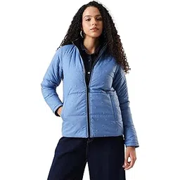 Printed Mock Collar Reversible Puffer Jacket-image-47