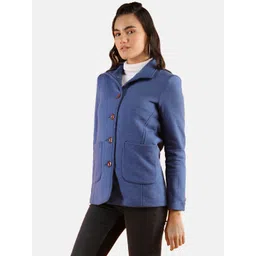 Dlanxa Women Blue Solid Fleece Winter Wear Overcoat image 2