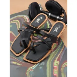 D'LORZERI Women's Black Cross Strap Sandals-picture-34