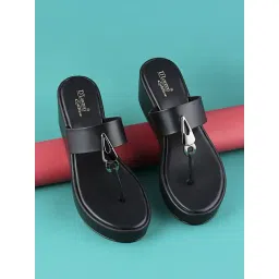 D'LORZERI Women's Black T-Strap Wedges-picture-17