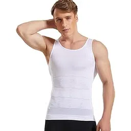 DM Vest Tummy Tucker for Men’s Slimming Body Shaper Shirt | Abs Abdomen Slim Stretchable Tummy Tucker Belly Buster Underwear Compression for Gym, Yoga, Workout with Free Brazilian Lucky Wood White image 1