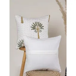 DMAASA White & Green Set of 2 Floral Square Cushion Covers-picture-12