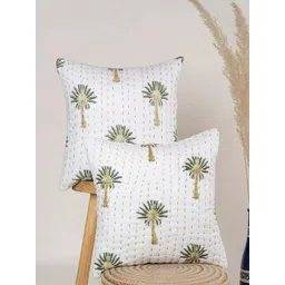 DMAASA White & Green Set of 2 Floral Square Cushion Covers-picture-13