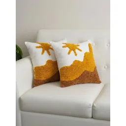 DMAASA White & Yellow Set of 2 Square Cushion Covers-picture-27