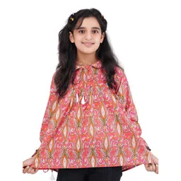 DMP FASHION Girls Abstract Print Gathered or Pleated Tie-Up Neck Cotton Top-picture-31