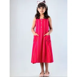 DMP FASHION Girls Pink Striped Round Neck Cotton Casual A-Line Kurta-picture-31