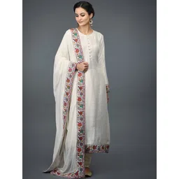 DMUNESH FASHION Women Floral Printed Regular Silk Chiffon Kurta with Trousers & With Dupatta-picture-12