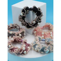DN Creation Set of 6 Assorted Embellished Scrunchies-image-6