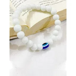 DN ENTERPRISES Unisex Sterling Silver Artificial Beaded Evil Eye Elasticated Bracelet-picture-10