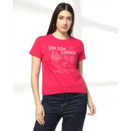 dnmx Women Dim Sum Print Regular Fit Round-Neck T-Shirt-picture-30