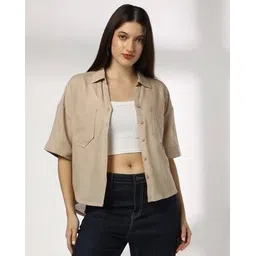 dnmx Women Relaxed Fit Shirt with Patch Pockets-picture-39