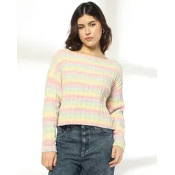 dnmx Women Striped Boat-Neck Pullover-picture-16