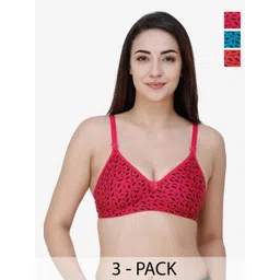 Docare Fleximold Leaf Pack Of 3 Cotton Non Padded Floral Printed T-Shirt Bra-picture-35