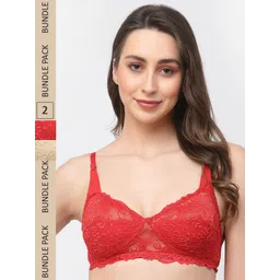 Docare Pack Of 2 Floral Non Padded All Day Comfort Non-Wired Cotton Bralette Lace Bra-picture-19